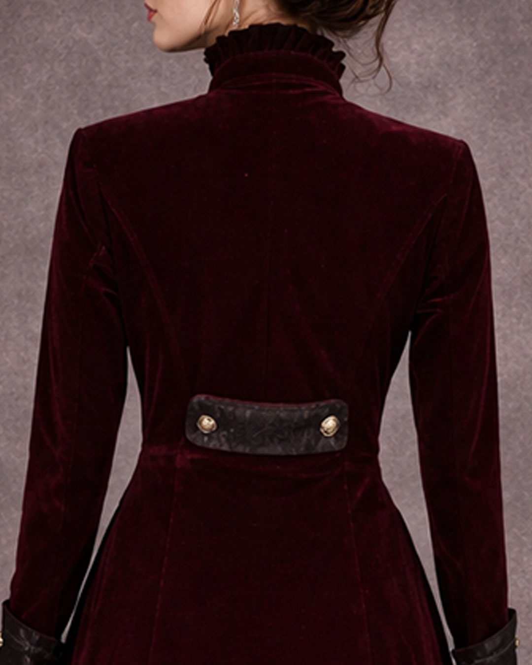 Wine red gothic velvet double-breasted Victorian tailcoat jacket for women