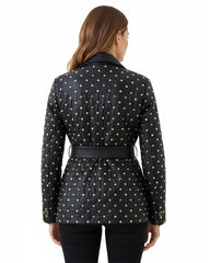 Black Leather Blazer with Gold Studded Accents