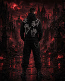 Black Glow Hands graphic hoodie with luminous white hand silhouettes, unisex streetwear design