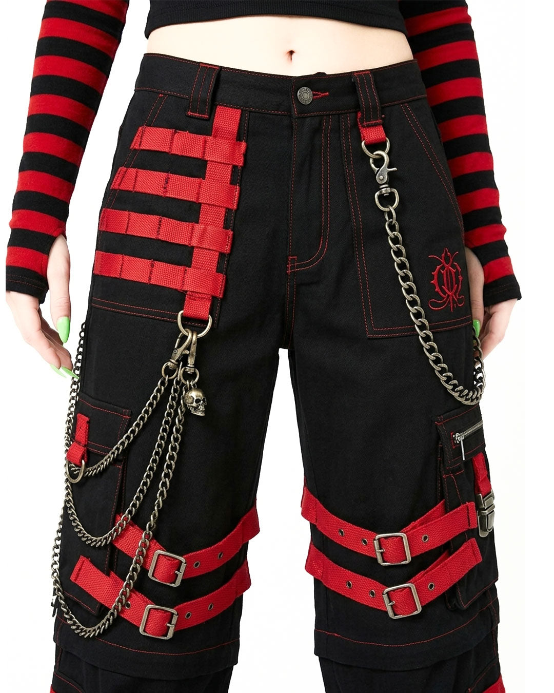 Women's Gothic Cargo Pants – Black Red Punk Wide Leg Pants