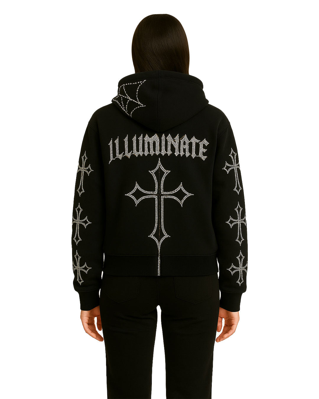Unisex Gothic Rhinestone Cross Black Hoodie