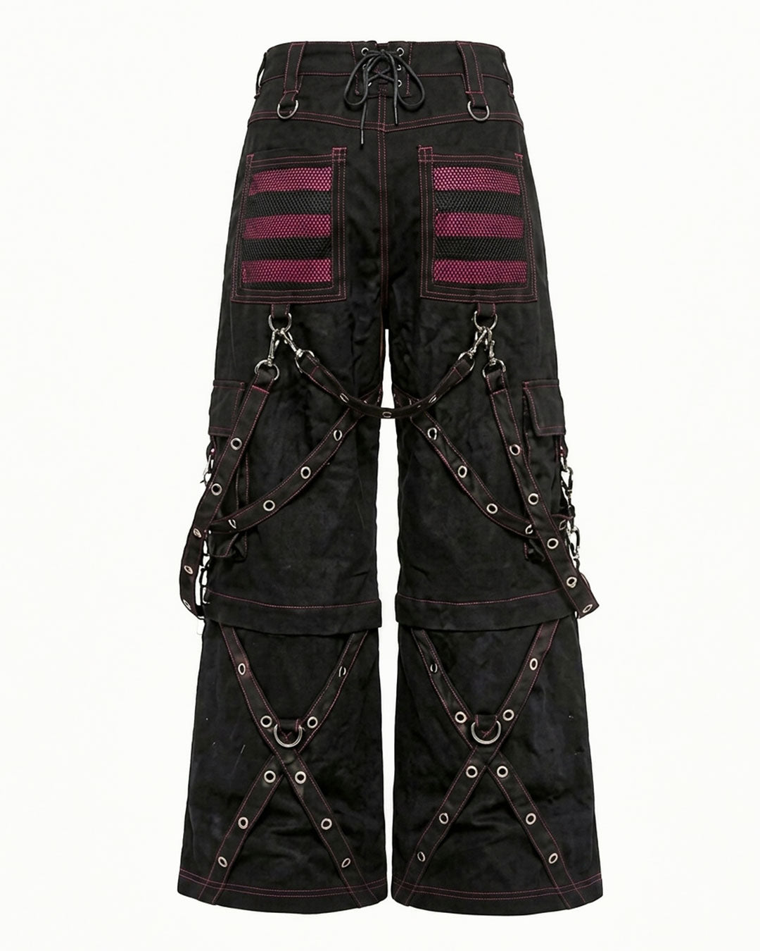 Women’s Gothic Punk Cargo Pants – Black Red Y2K Chain Streetwear Trousers