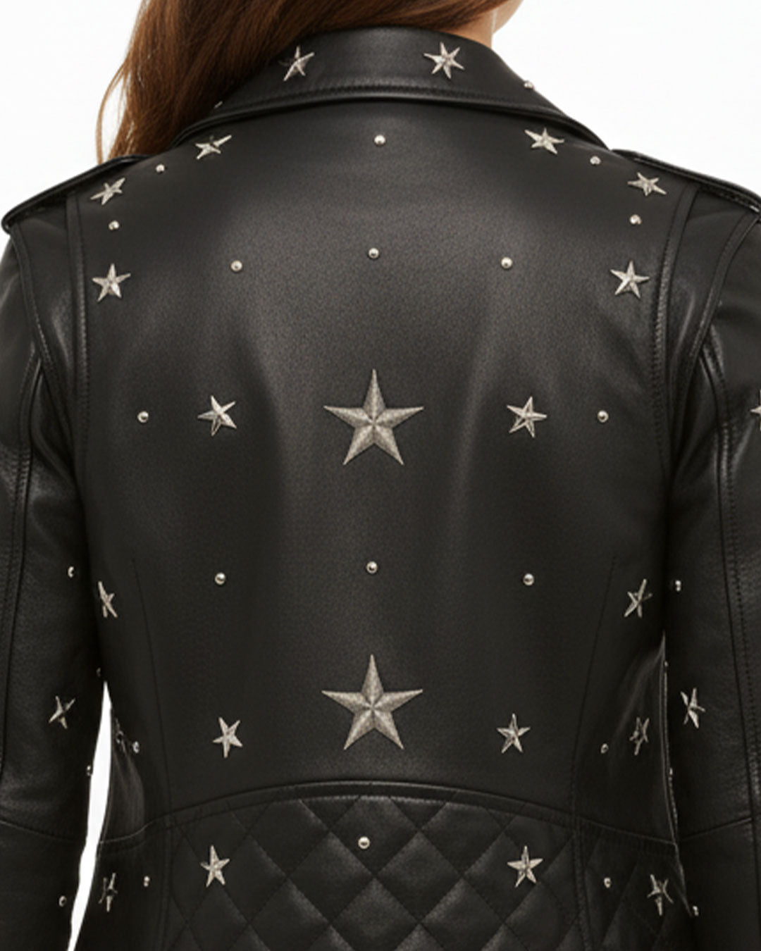 Black Leather Cropped Studded Jacket