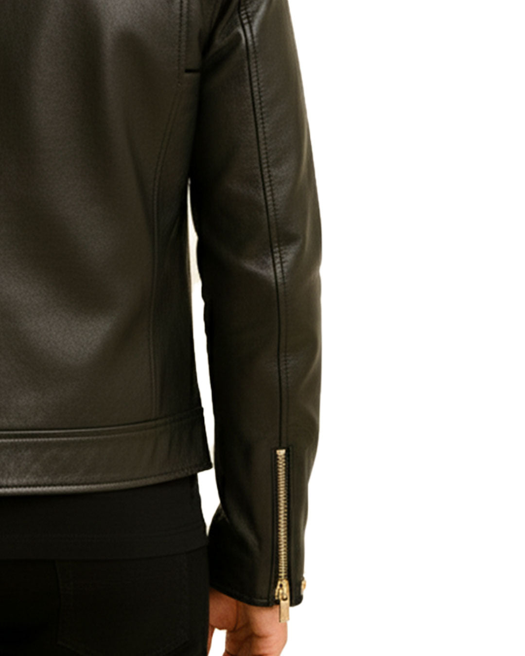 Black Studded Leather Zip Jacket