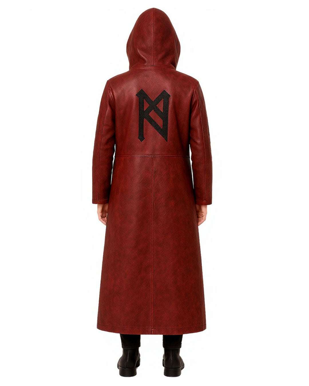 Maroon Hooded Gothic Leather Trench Coat