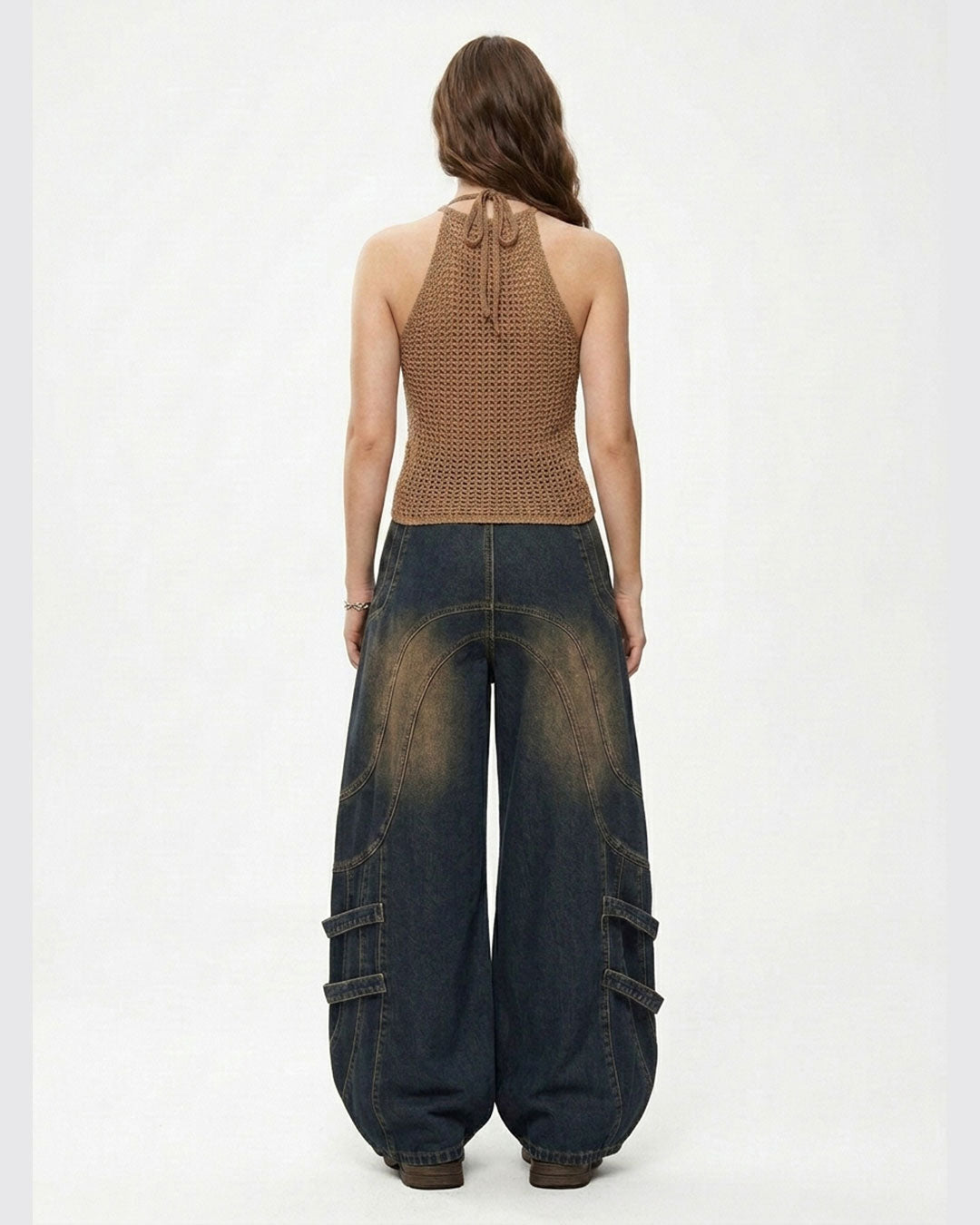 Women's Loose Fit Baggy Jeans – Button Pocket & Zipper Embellished