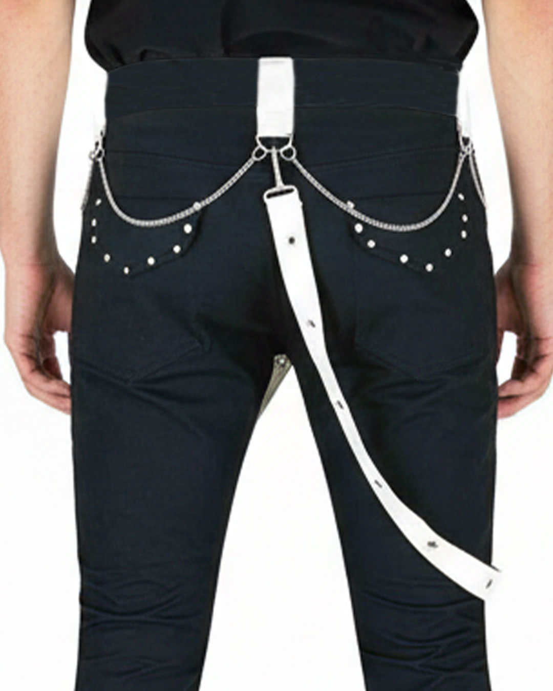 Trippprs White Strap-Detail Black Skinny Pants
