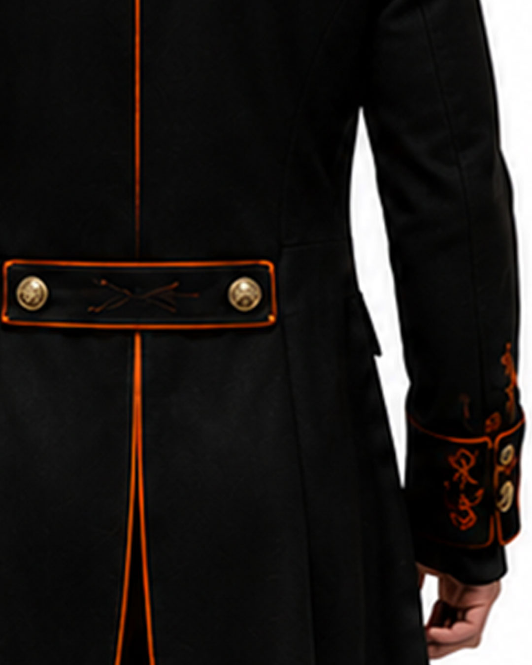 Men's Pumpkin Duke Halloween trench coat with gothic Victorian tailcoat design and pumpkin embroidery