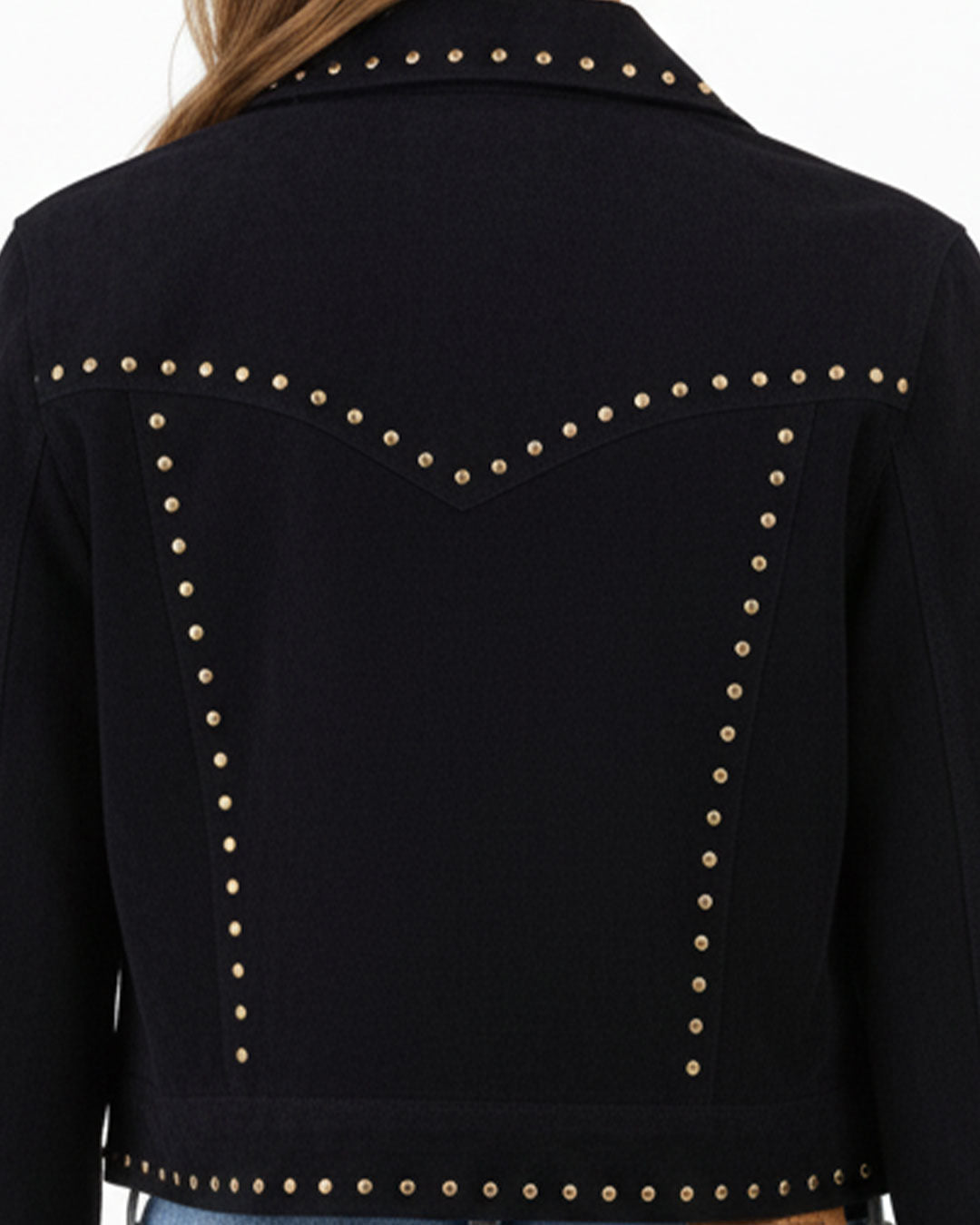Navy Blue Suede Cropped Studded Jacket