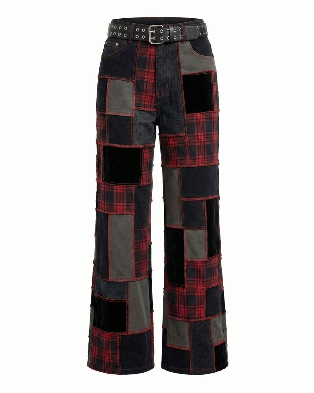 Women's Patchwork Plaid Pants | Alternative Wide Leg Trousers