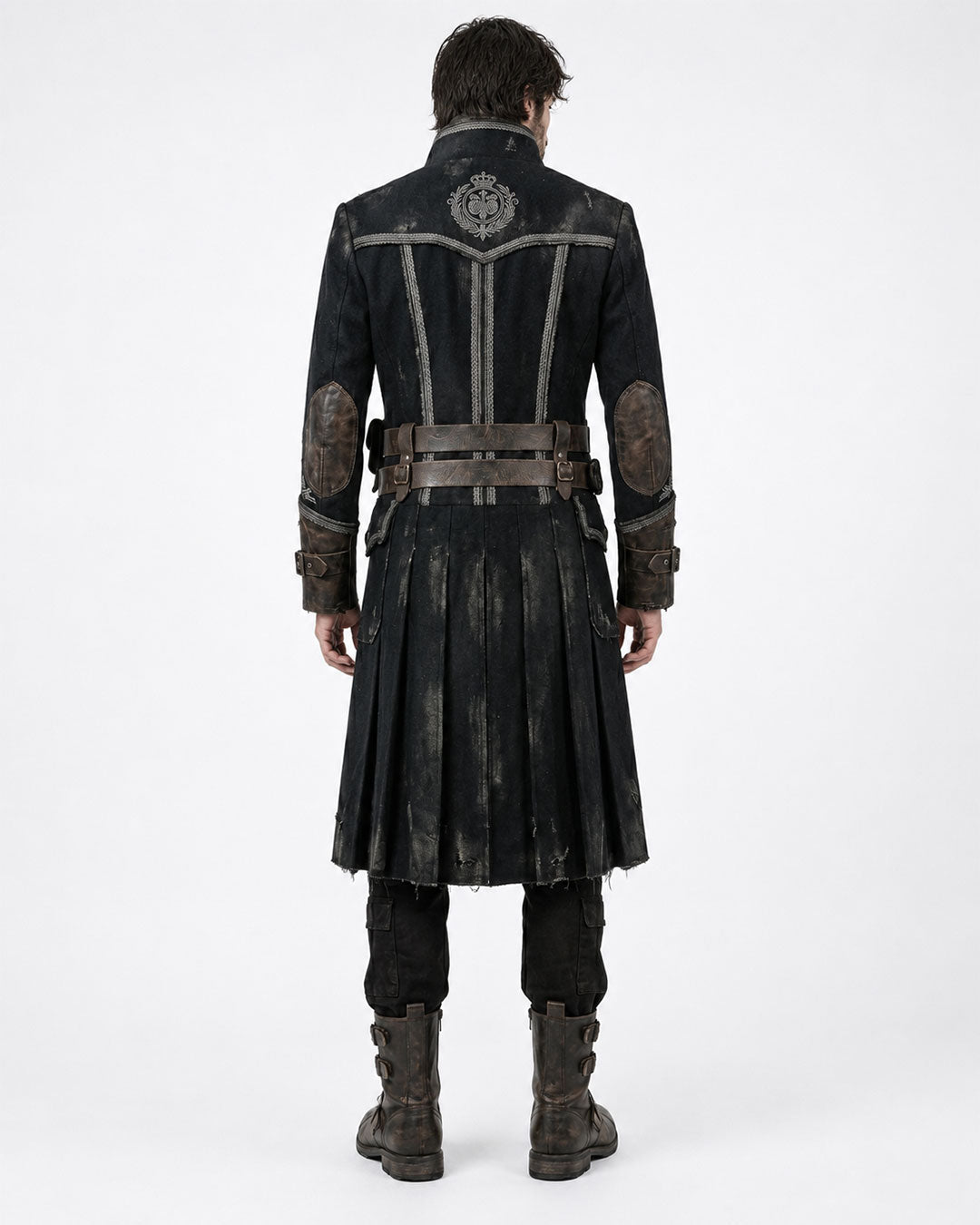 Men’s black pirate Halloween costume coat with gothic military and dark fantasy styling