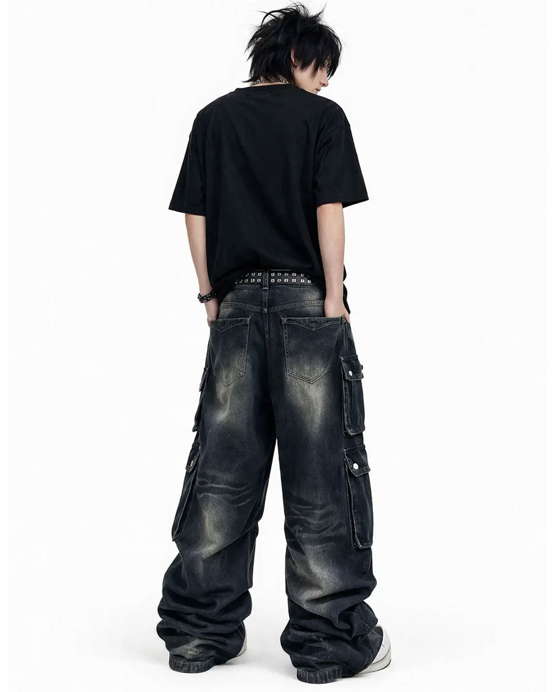 Phantom Mens Wide Leg Cargo Jeans Wide Fit