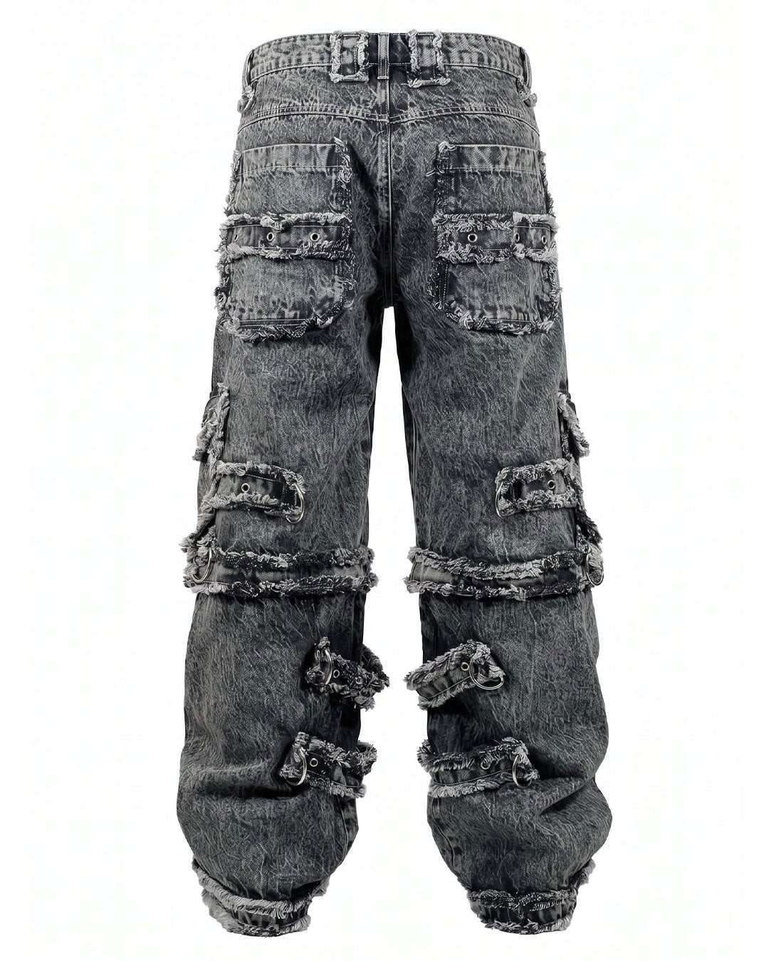 Y2K Distressed Black Denim Cargo Pants