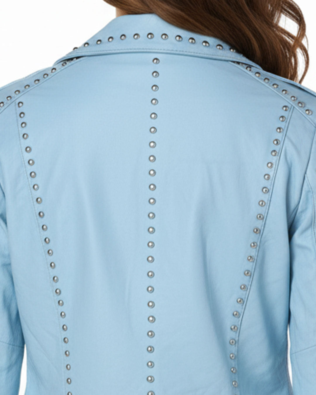 Punk Women's Studded Leather Jacket - Sky Blue