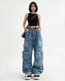 Blue denim cargo pants 