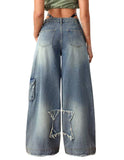 Pentagram Patch Baggy Jeans – Women’s Streetwear