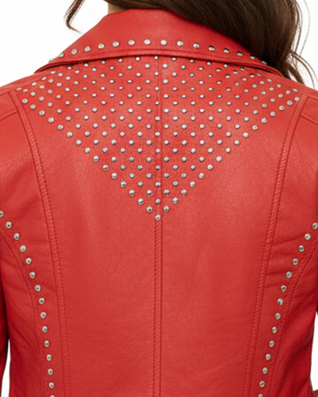 Women’s Cropped Red Studded Leather Jacket
