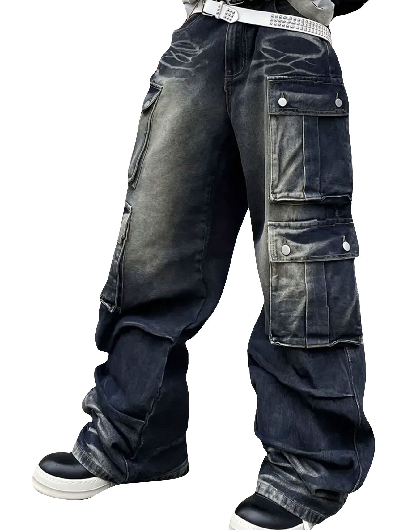Men's Vintage Washed Distressed Cargo Jeans | Trippprs Streetwear Utility Pants