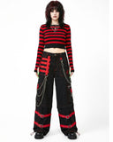 Women's Gothic Cargo Pants – Black Red Punk Wide Leg Pants