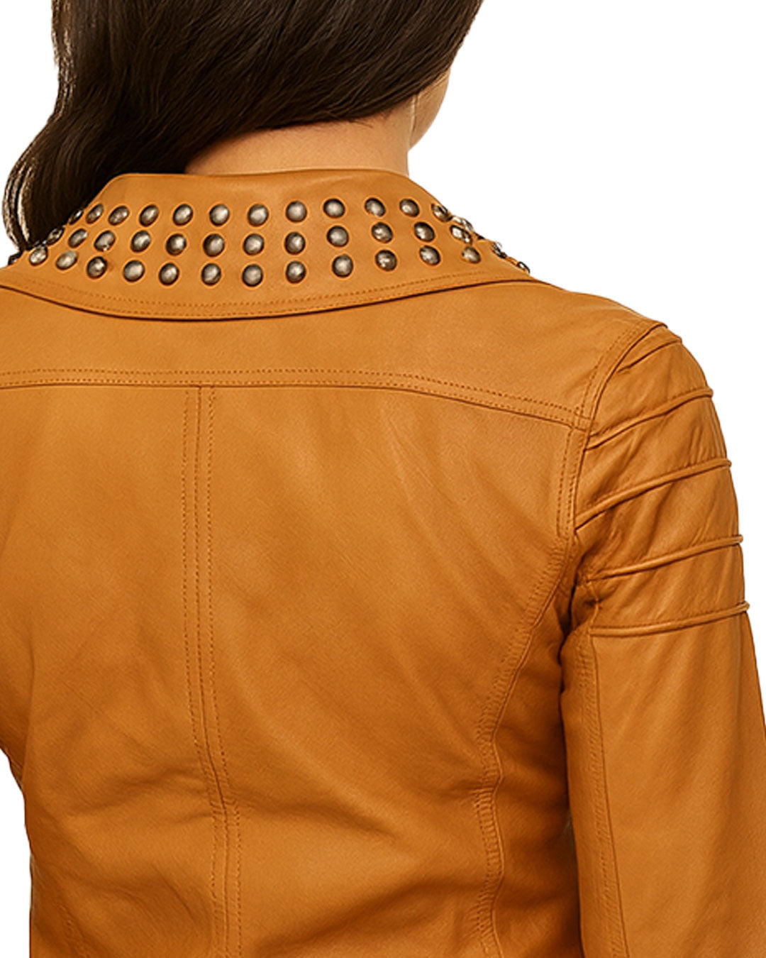 Women’s Brown Studded Biker Leather Jacket