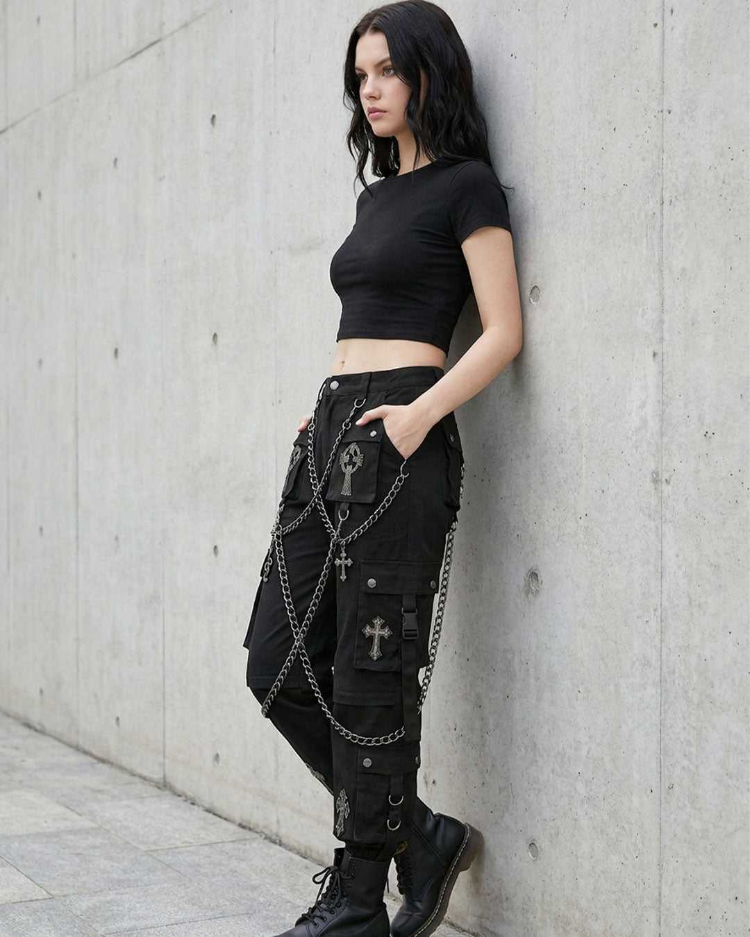 Women's Gothic Cross Chain Cargo Pants