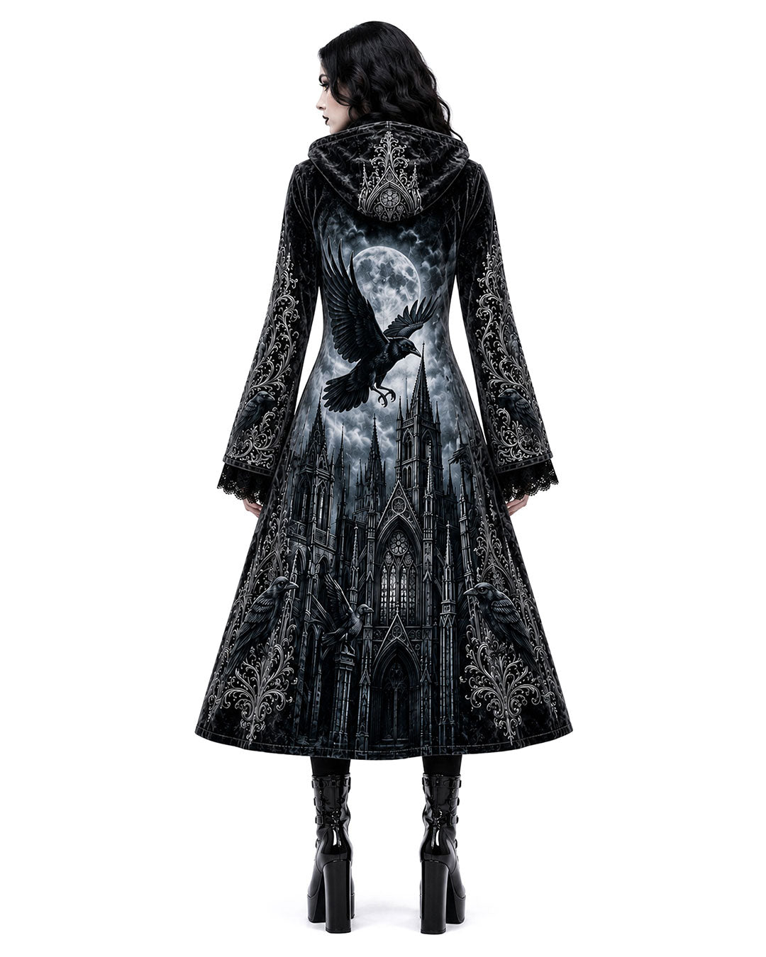 Women’s Gothic Raven Cathedral Hooded Coat