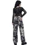 Back view of a model wearing women’s tie dye wide leg cargo pants with a relaxed fit.