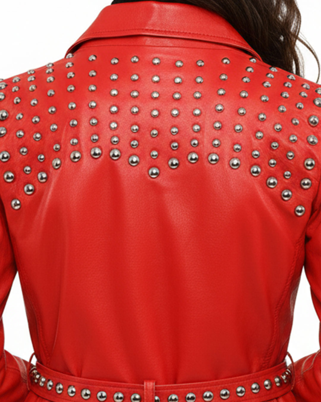 Jessica Studded Biker Red Leather Jacket