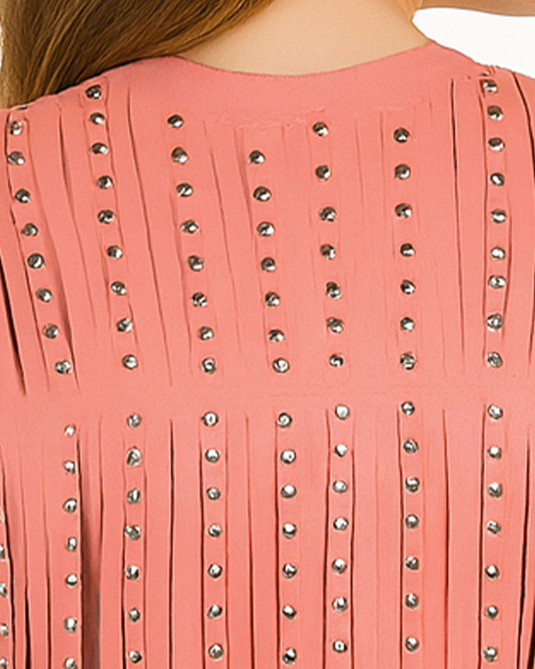Studded Fringe Leather Vest Pink