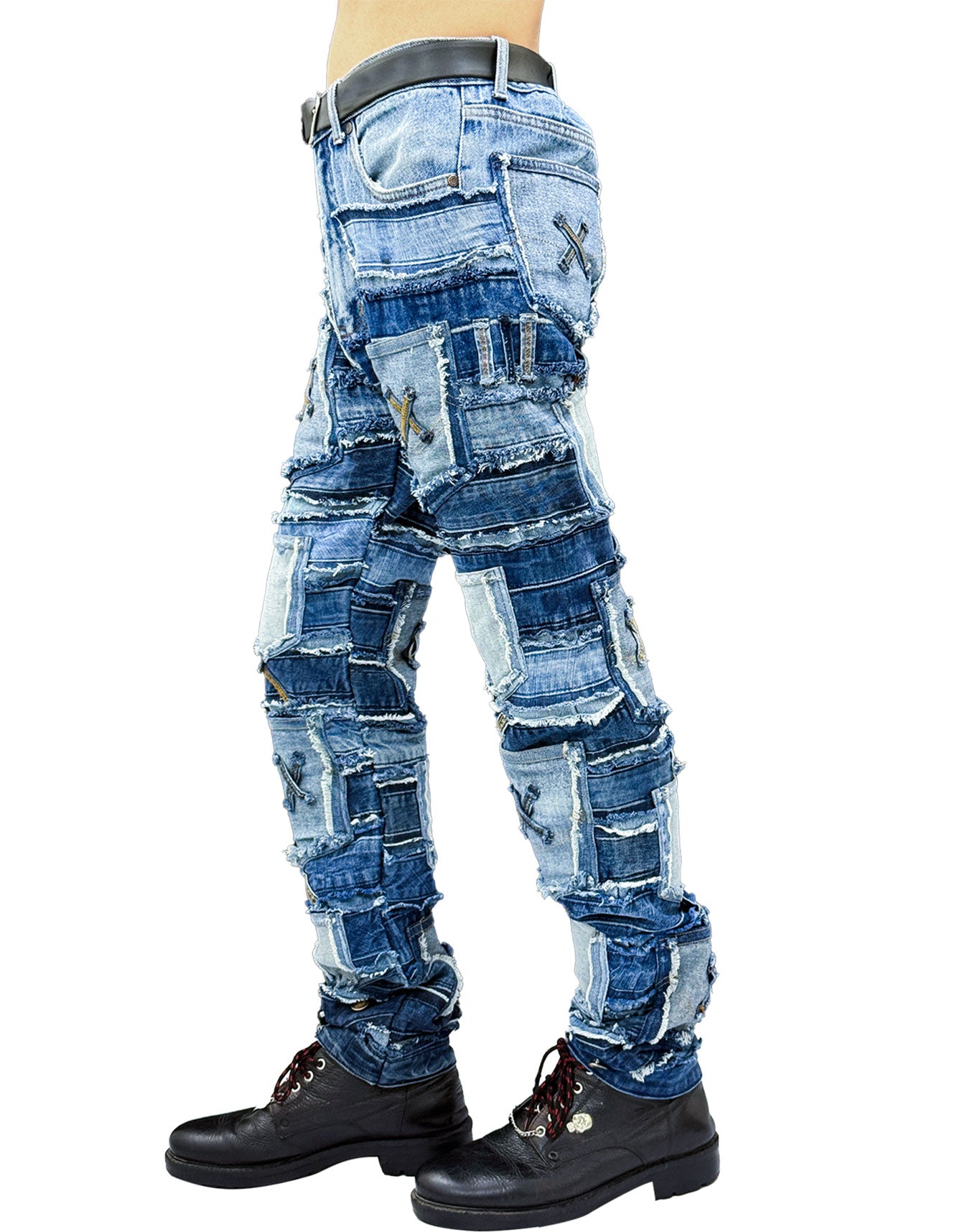 Patchwork Distressed Denim Jeans