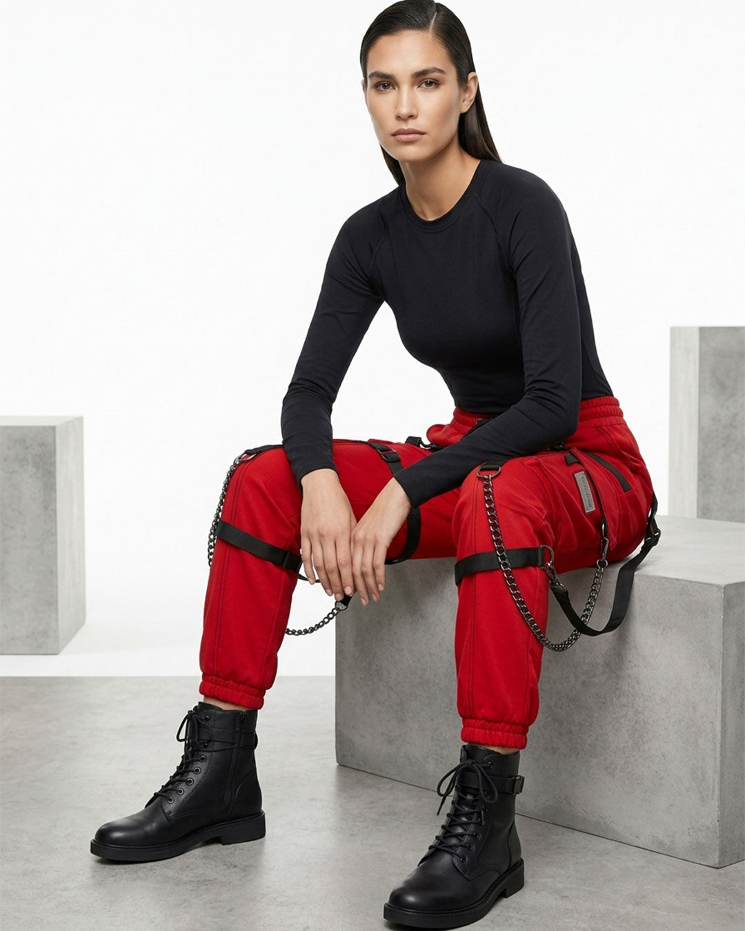 Women's Red Techwear Cargo Pants
