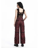 Red goth women cargo pants baggy back pose on model