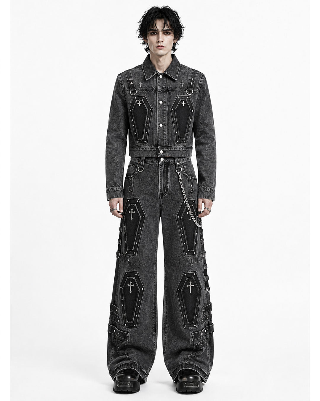 Coffin Pocket Denim Suit – Men’s Double Denim Jacket & Wide Leg Jeans Set