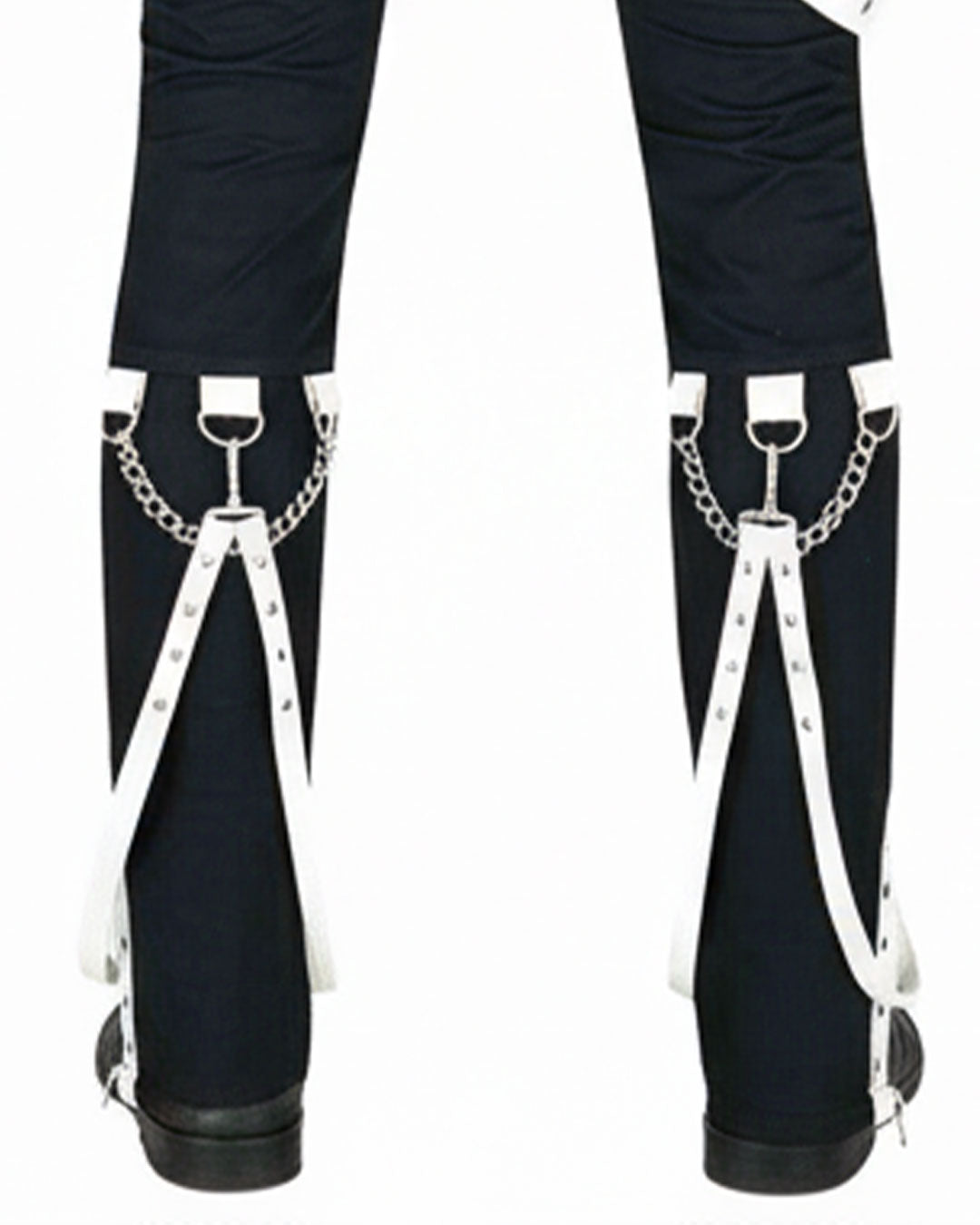 Trippprs White Strap-Detail Black Skinny Pants