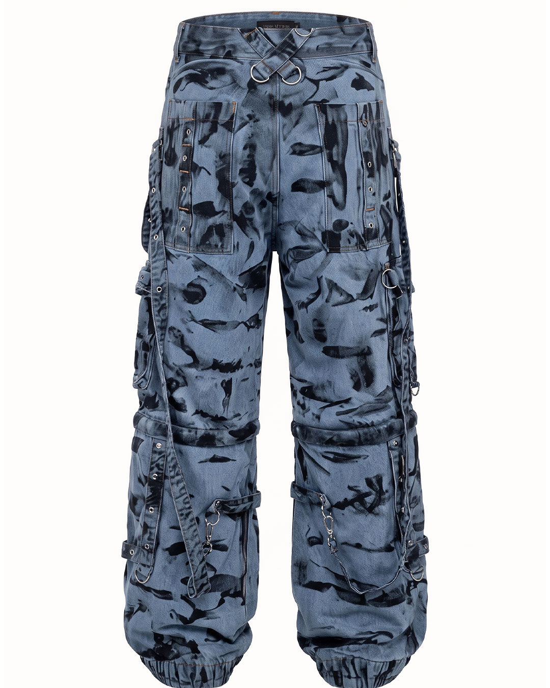 Baggy cargo pants women product shot, y2k cargo pants, tie-dye denim front view no model
