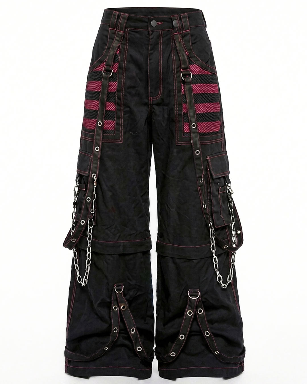 Women’s Gothic Punk Cargo Pants – Black Red Y2K Chain Streetwear Trousers