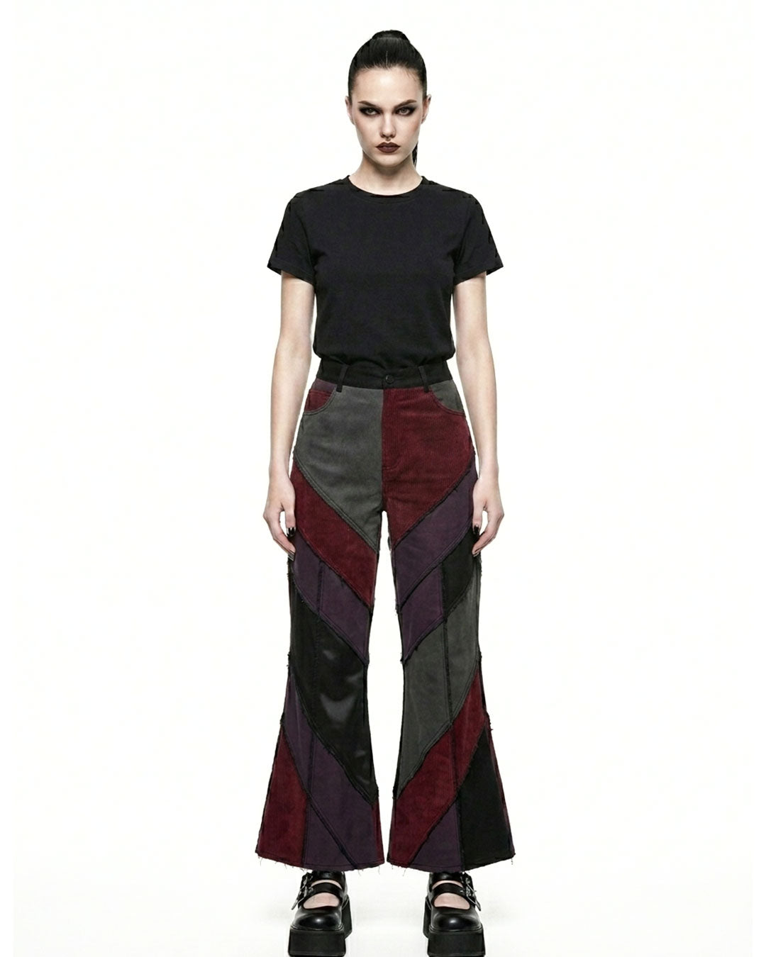 Women's Gothic Patchwork Flare Pants – Alternative Bell Bottom Trousers