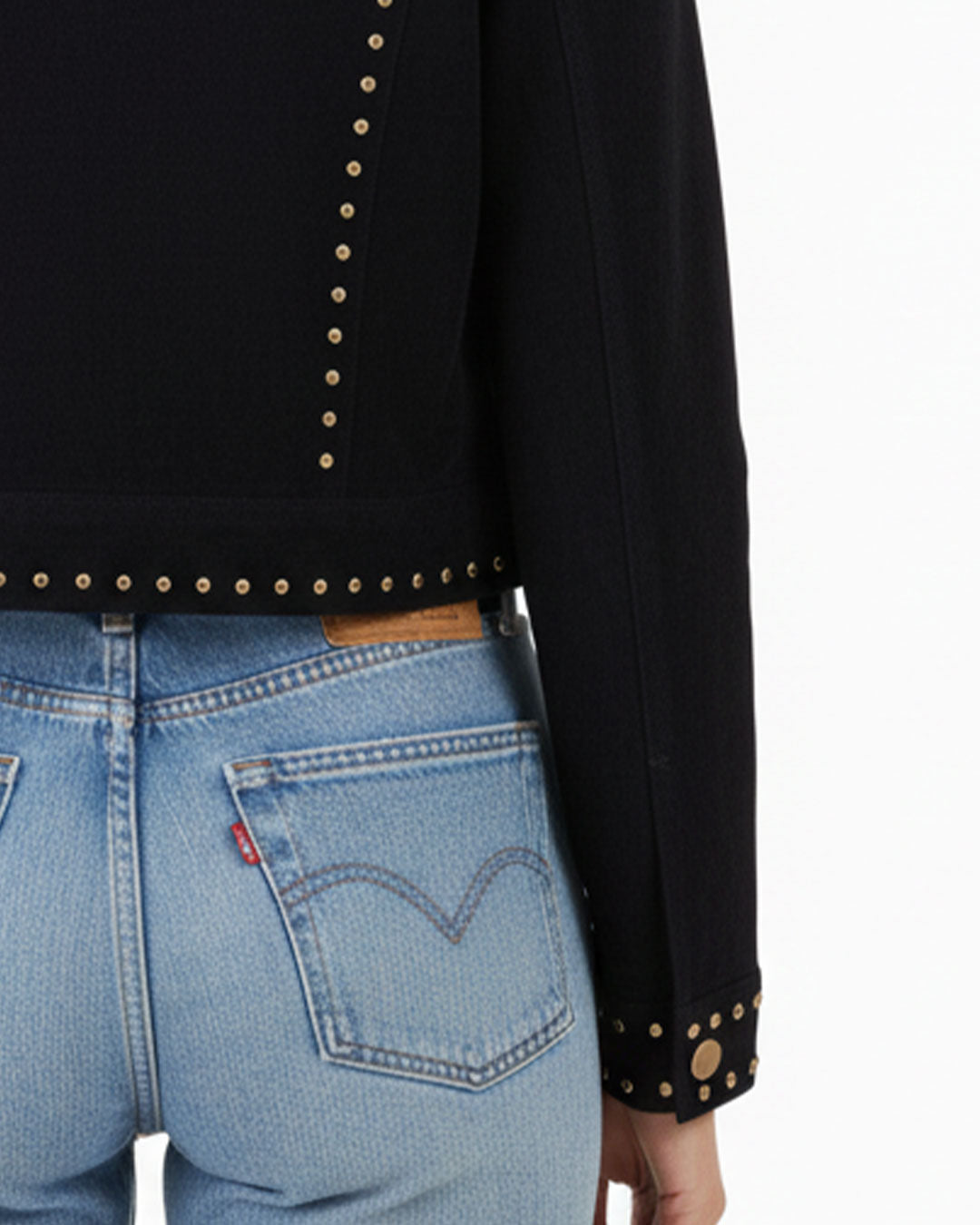 Navy Blue Suede Cropped Studded Jacket