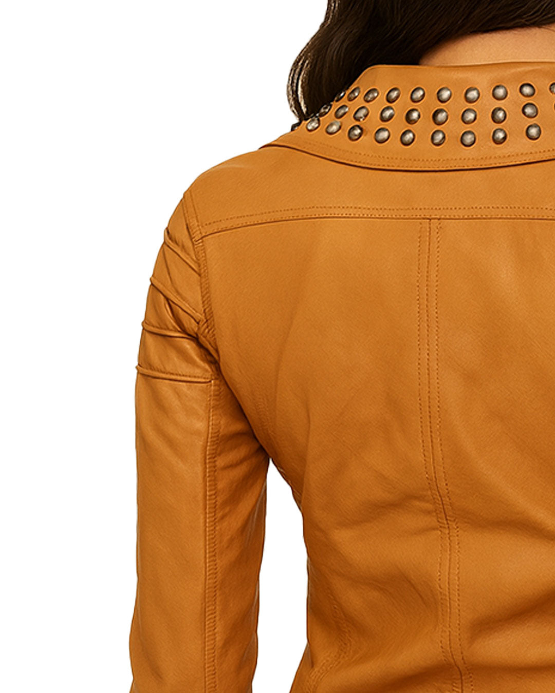 Women’s Brown Studded Biker Leather Jacket