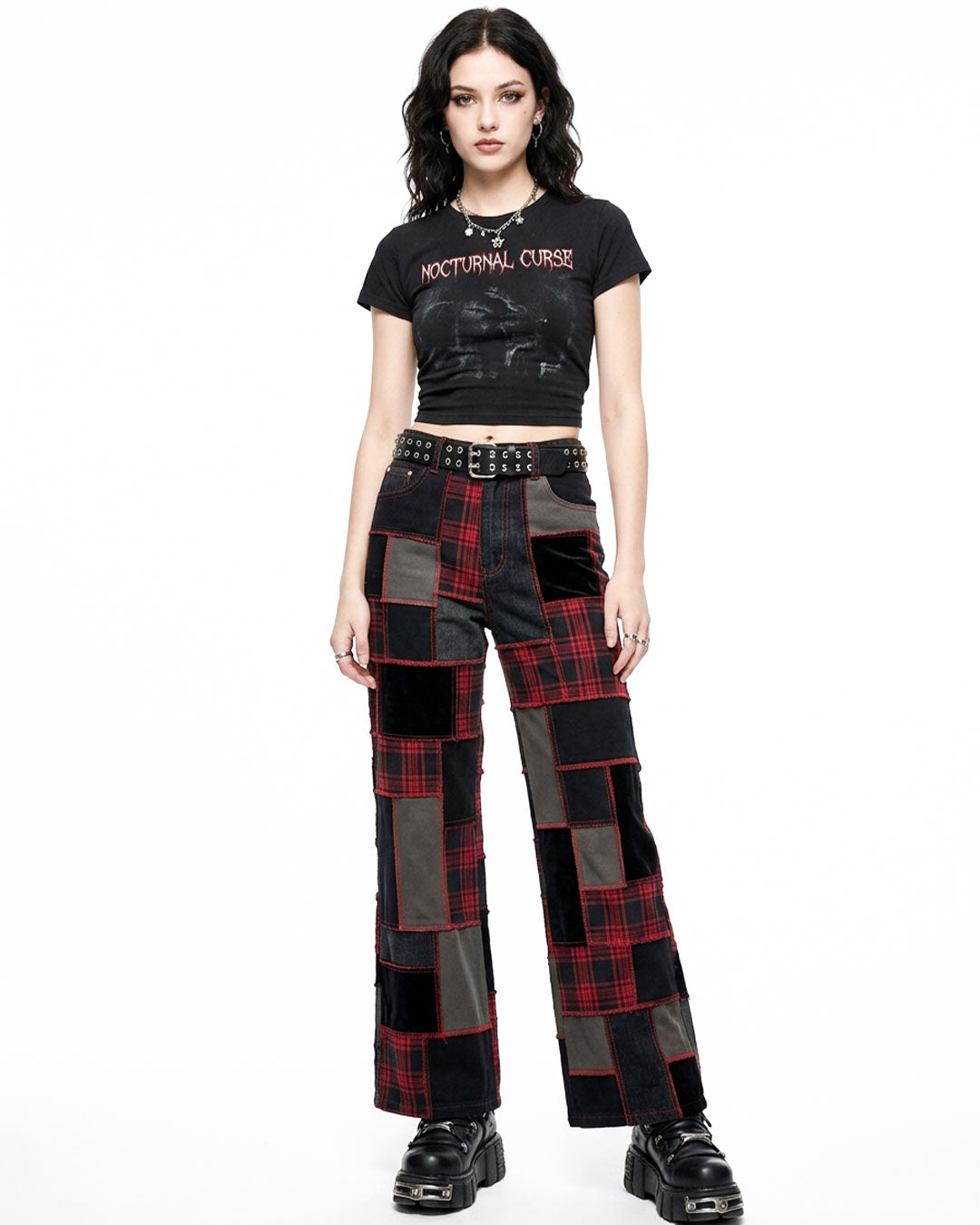 Women's Patchwork Plaid Pants | Alternative Wide Leg Trousers