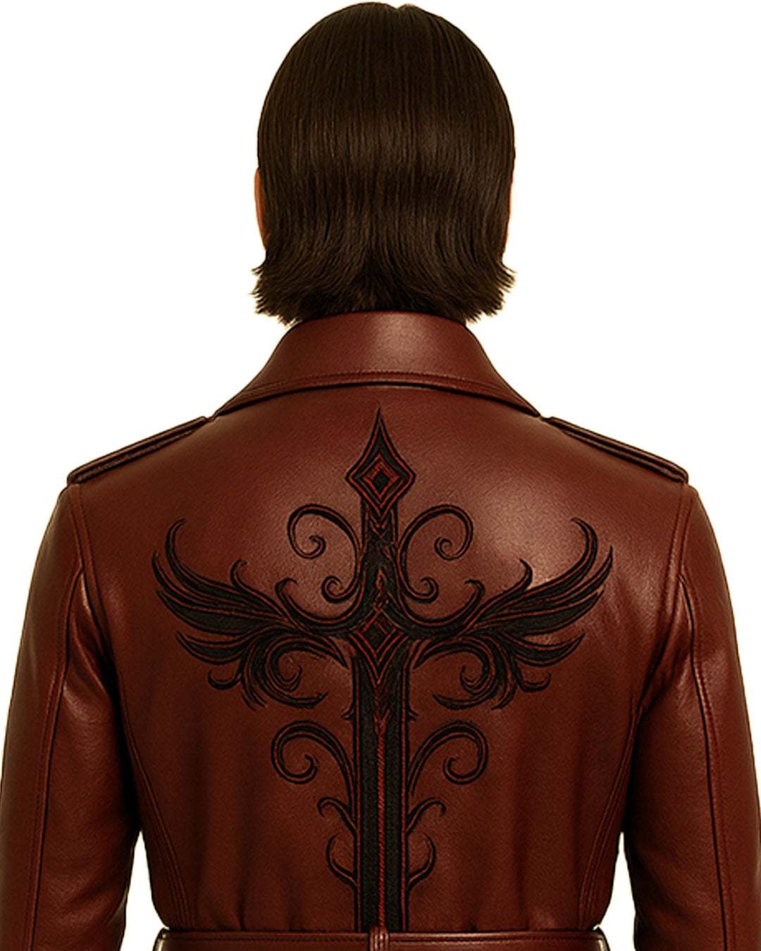 Maroon Gothic Leather Trench Coat