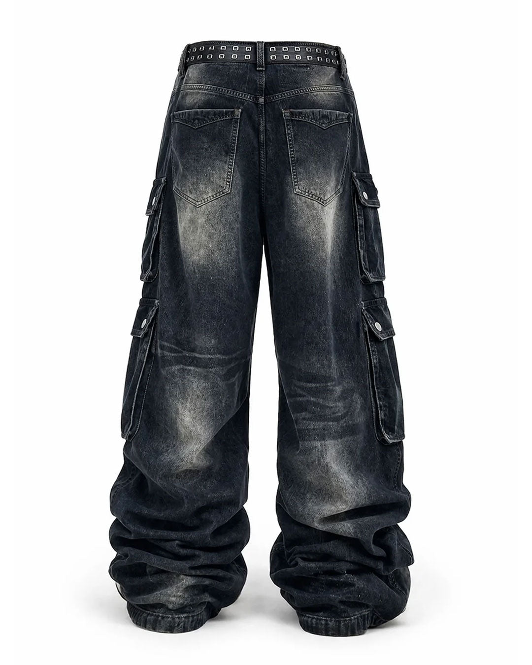 Phantom Mens Wide Leg Cargo Jeans Wide Fit
