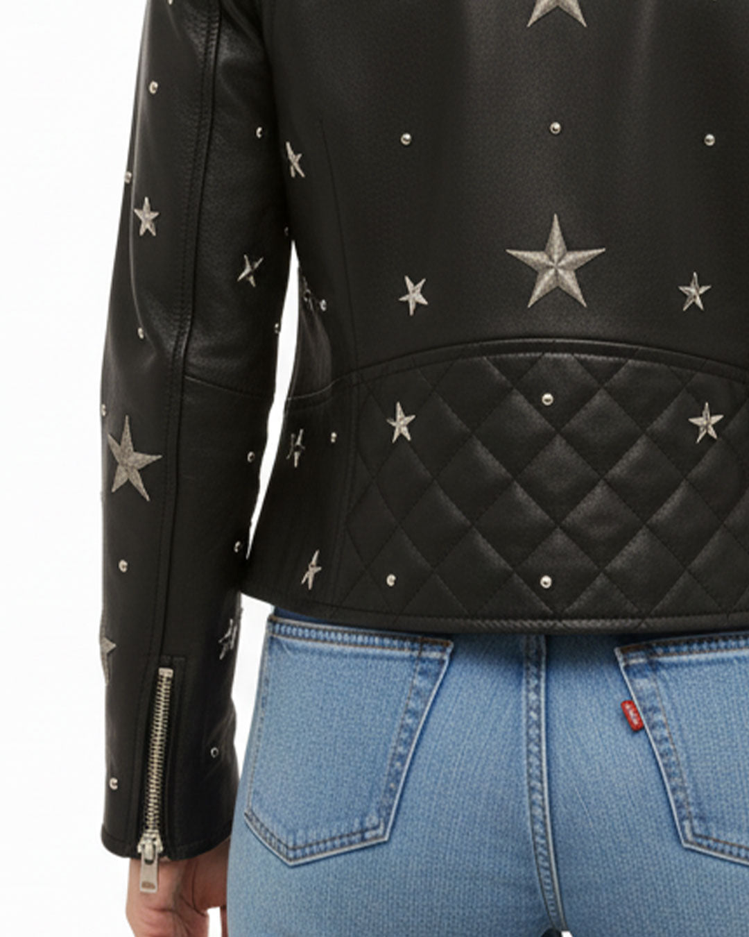 Black Leather Cropped Studded Jacket
