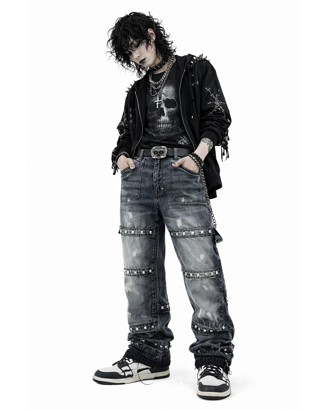 Men's Distressed Patchwork Denim Jeans