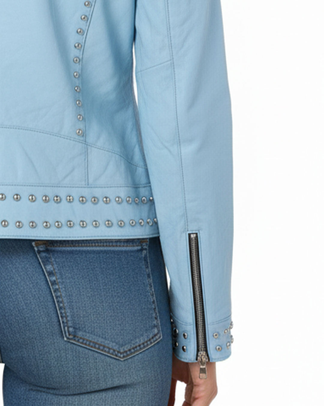 Punk Women's Studded Leather Jacket - Sky Blue