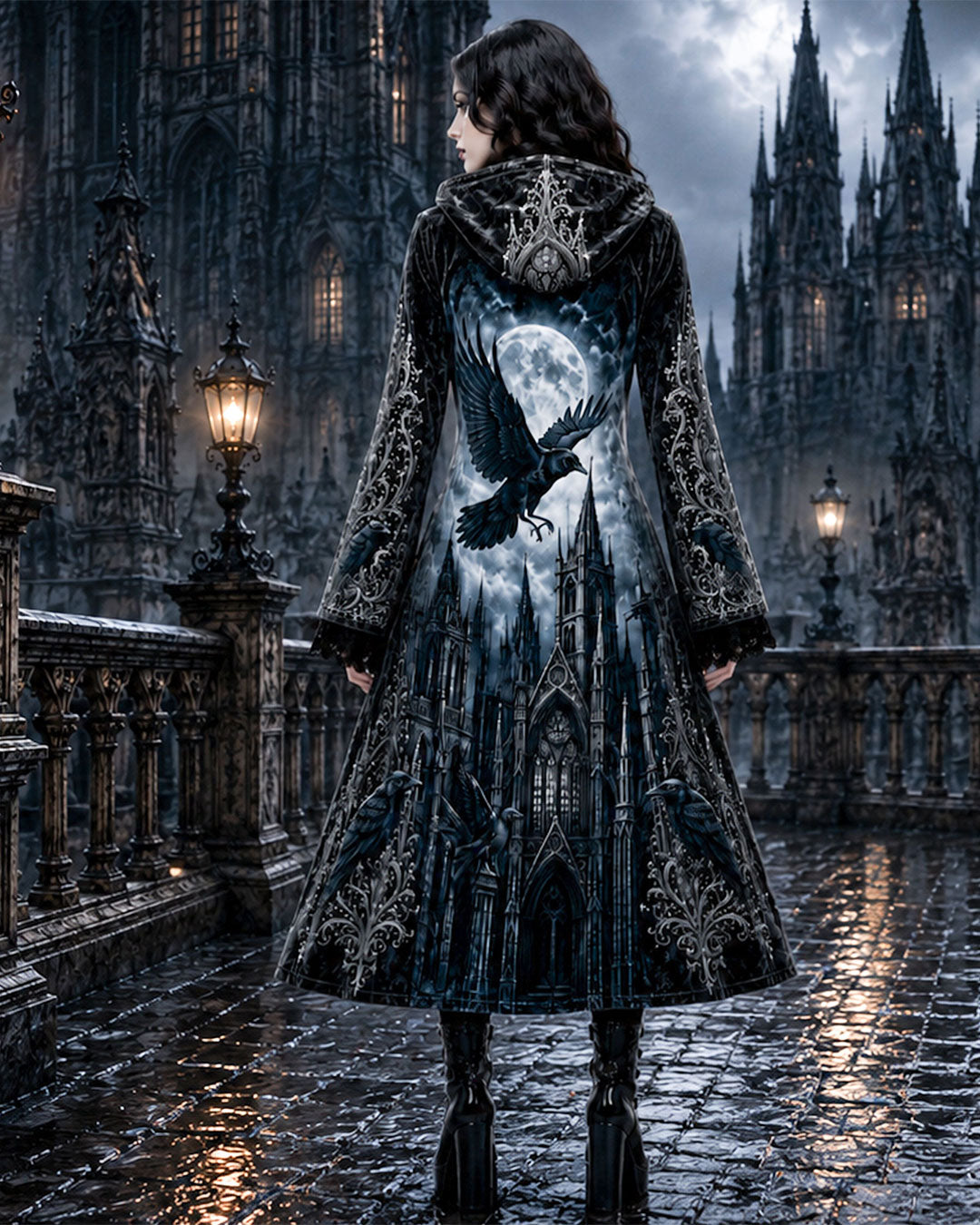 Women’s Gothic Raven Cathedral Hooded Coat