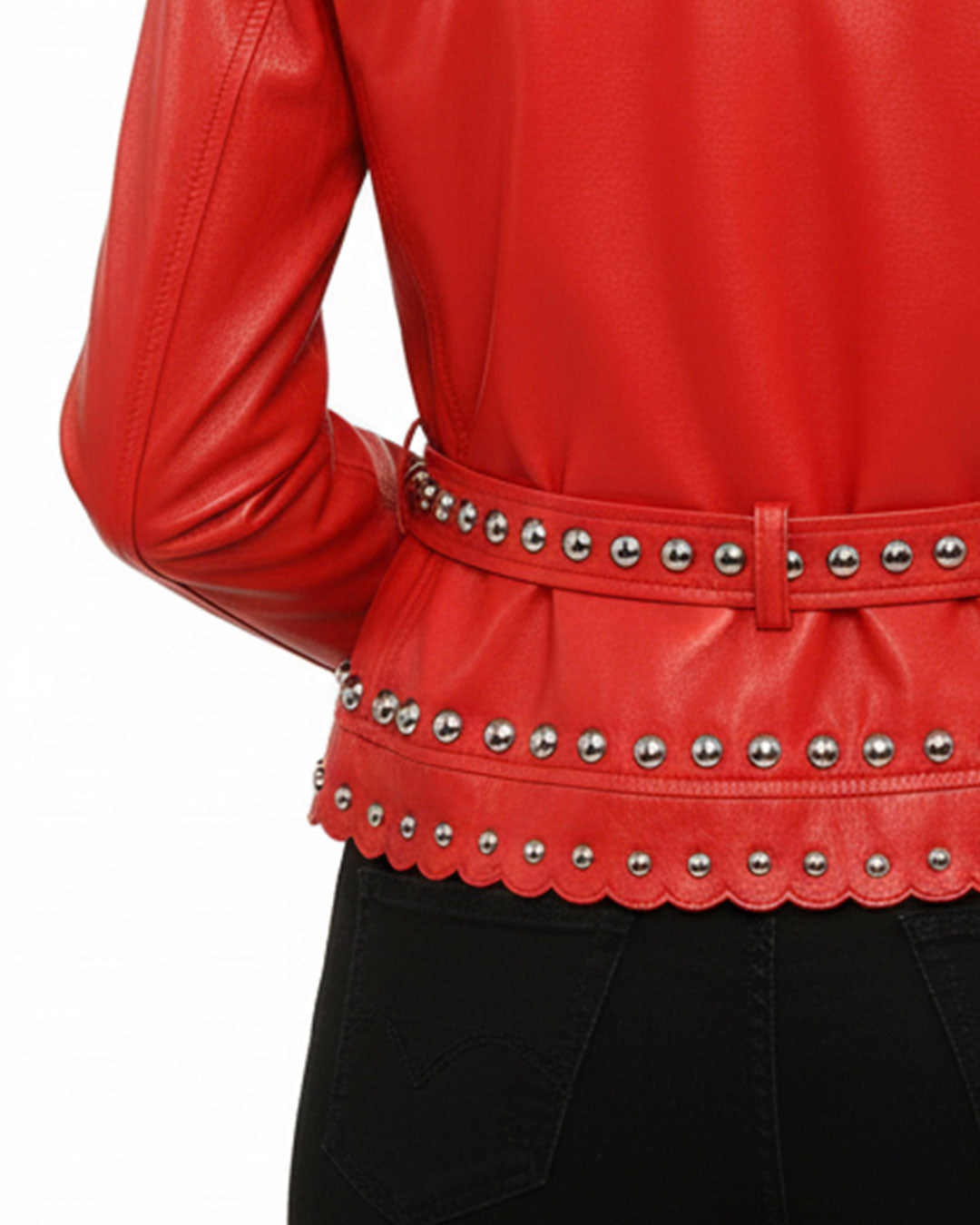Jessica Studded Biker Red Leather Jacket