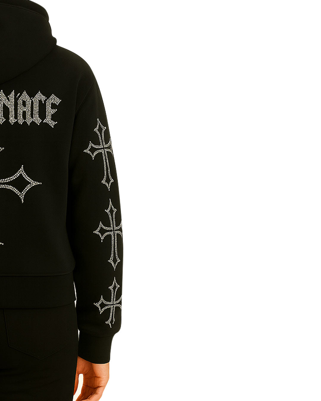 Unisex Gothic Rhinestone Cross Black Hoodie