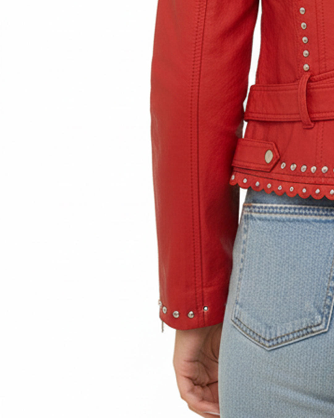 Women’s Cropped Red Studded Leather Jacket