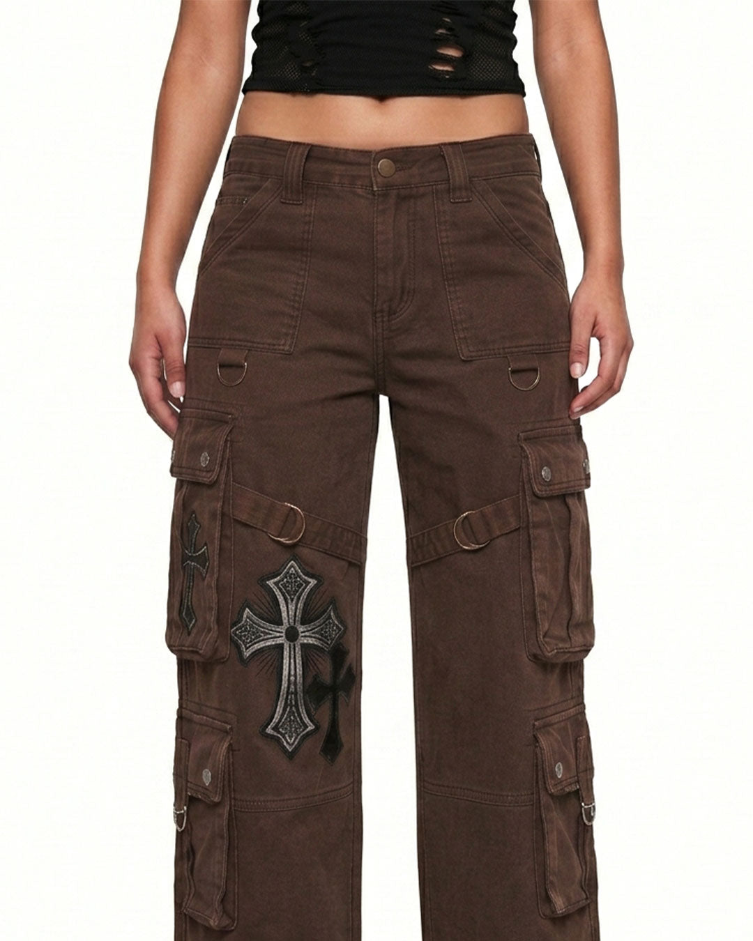 Brown Cargo Pants for Women | Wide Leg Cargo Pants